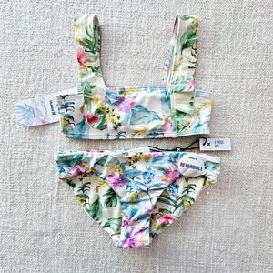 NWT Hurley Two Piece Reversible Floral Swimsuit 3T